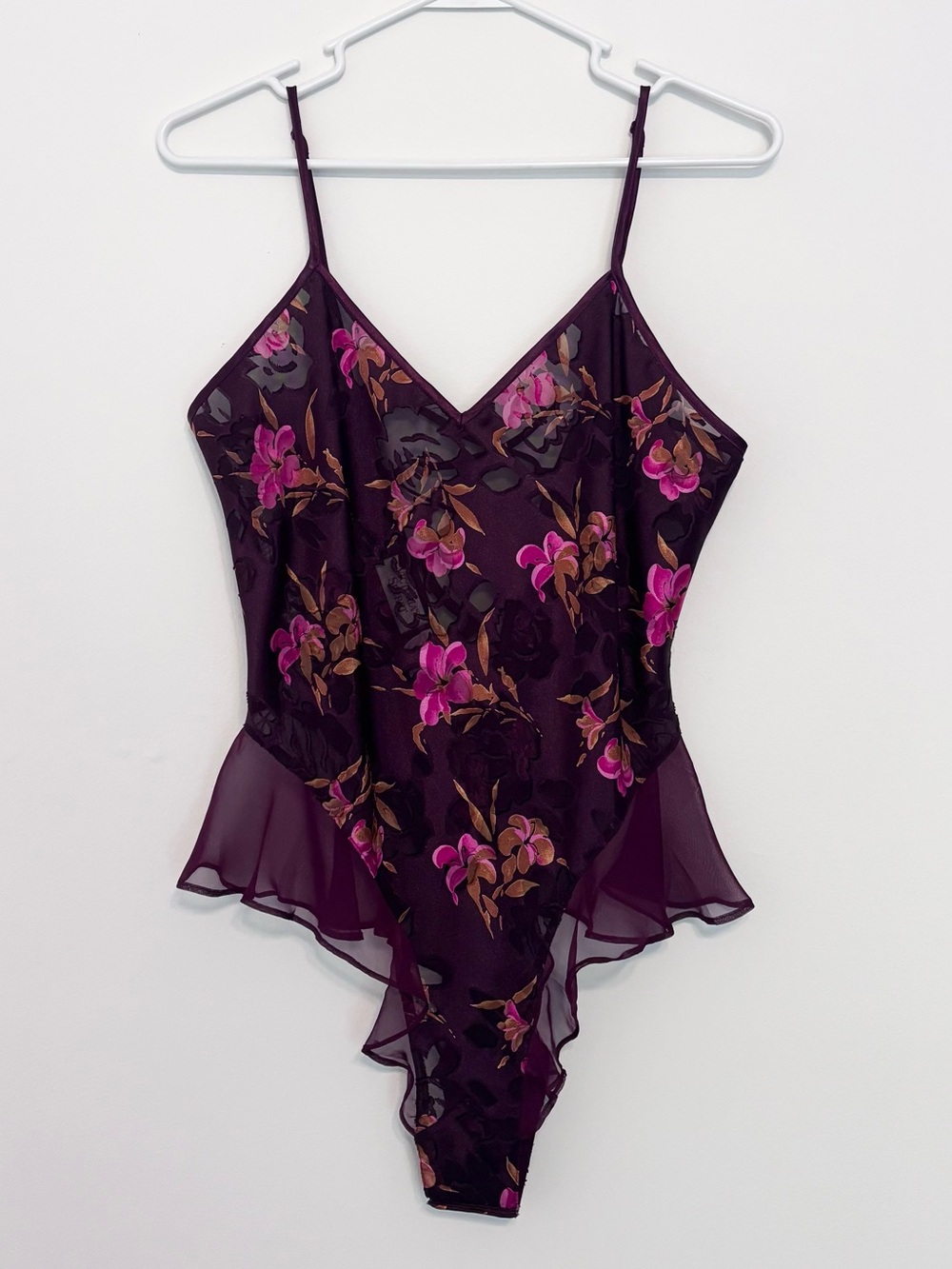 Vintage Victoria's Secret Floral Sheer Burnout Teddy Body Suit Gold Label S